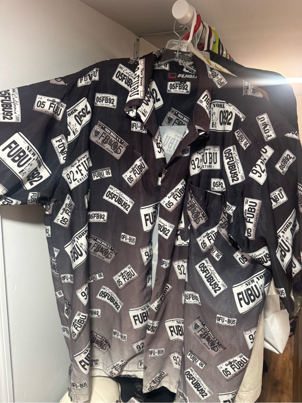 Y2k FUBU Black Logo Print Button-Up Shirt VINTAGE SZ XL
